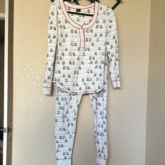 Kensie White & Red Owl Pajama Set - Picture 1 of 9